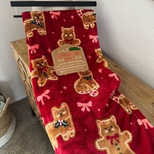 Red Christmas Blanket with Gingerbread Cats